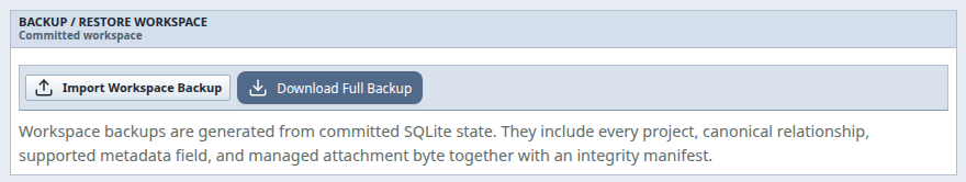 Import Workspace Backup in the backup tools